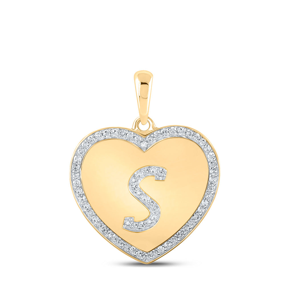 10K Yellow Gold Womens Round Diamond Heart Letter Pendant