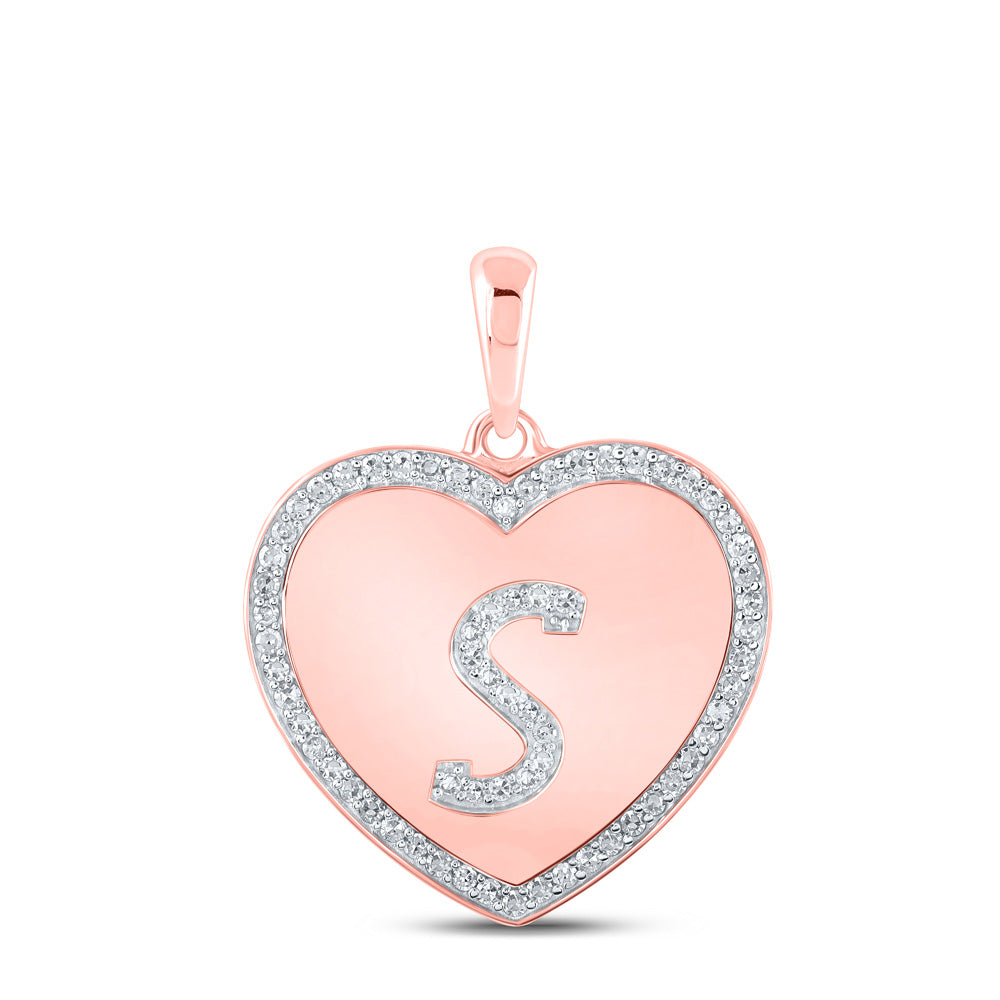 10K Rose Gold Womens Round Diamond Heart Letter Pendant
