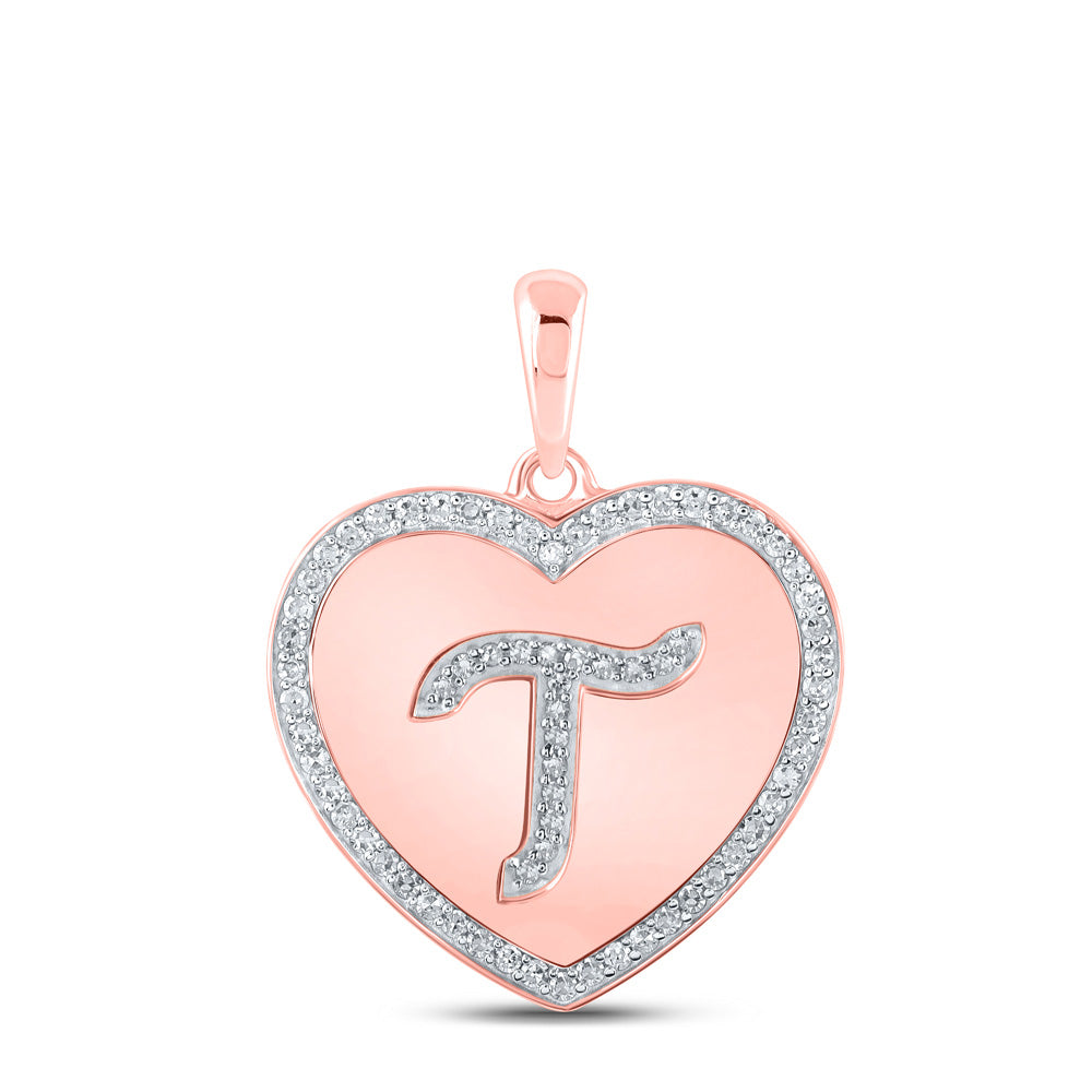 10K Rose Gold Womens Round Diamond Heart Letter Pendant