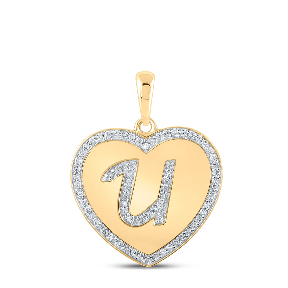 10K Yellow Gold Womens Round Diamond Heart Letter Pendant