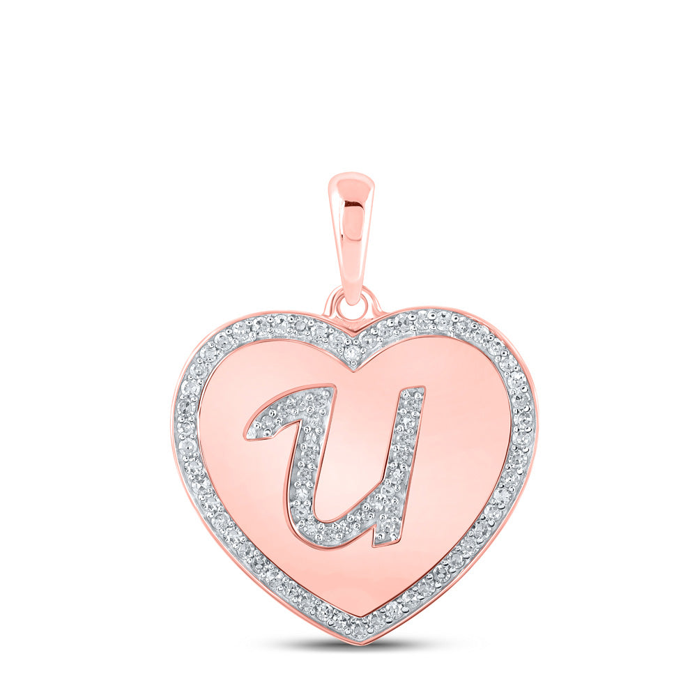 10K Rose Gold Womens Round Diamond Heart Letter Pendant