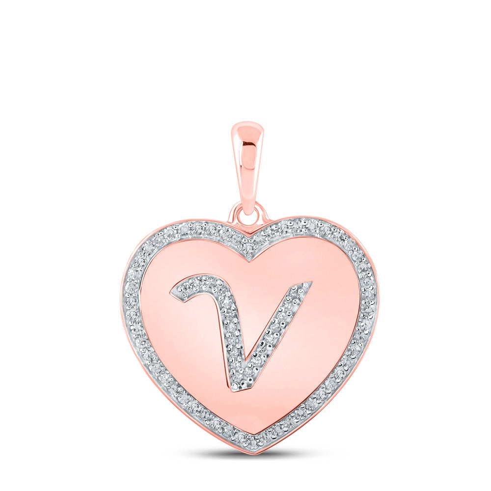 10K Rose Gold Womens Round Diamond Heart Letter Pendant