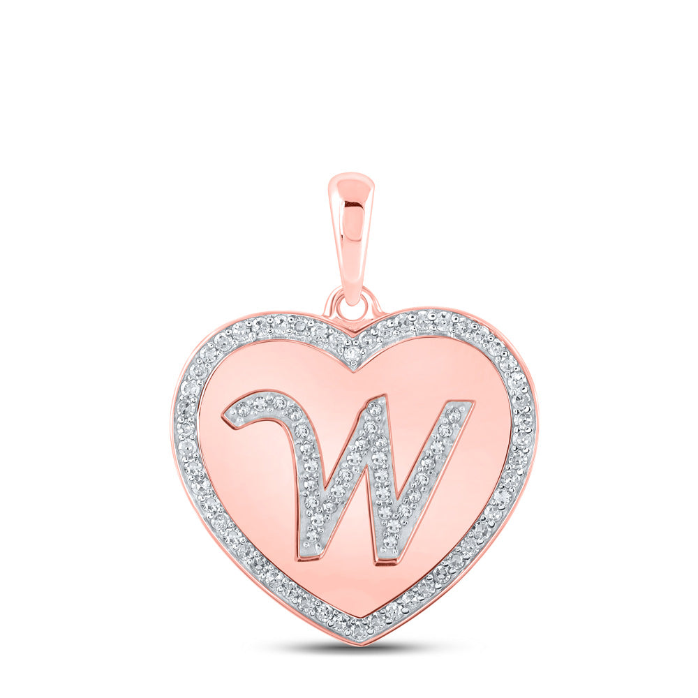 10K Rose Gold Womens Round Diamond Heart Letter Pendant
