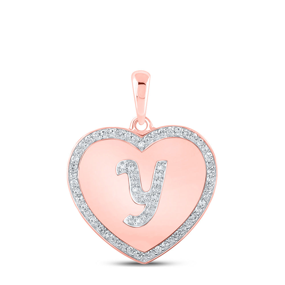 10K Rose Gold Womens Round Diamond Heart Letter Pendant
