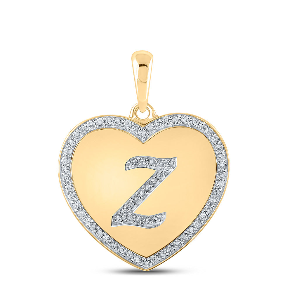10K Yellow Gold Womens Round Diamond Heart Letter Pendant