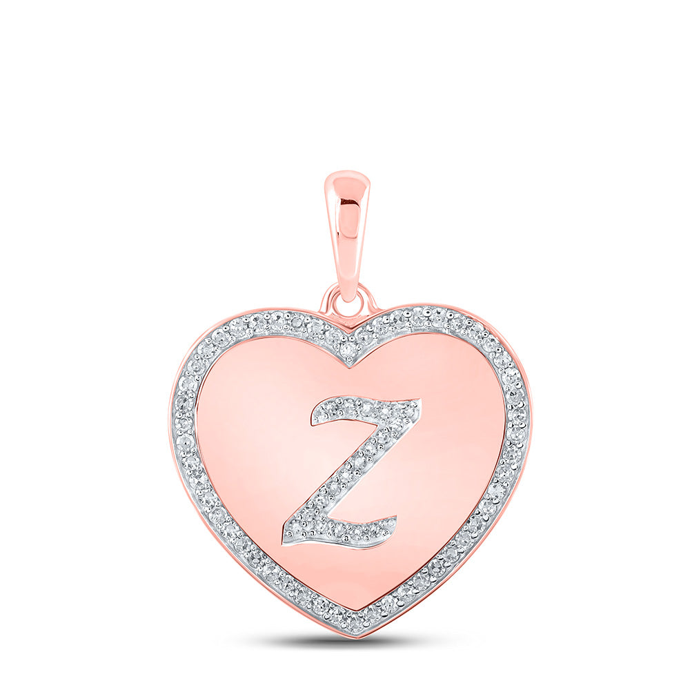 10K Rose Gold Womens Round Diamond Heart Letter Pendant