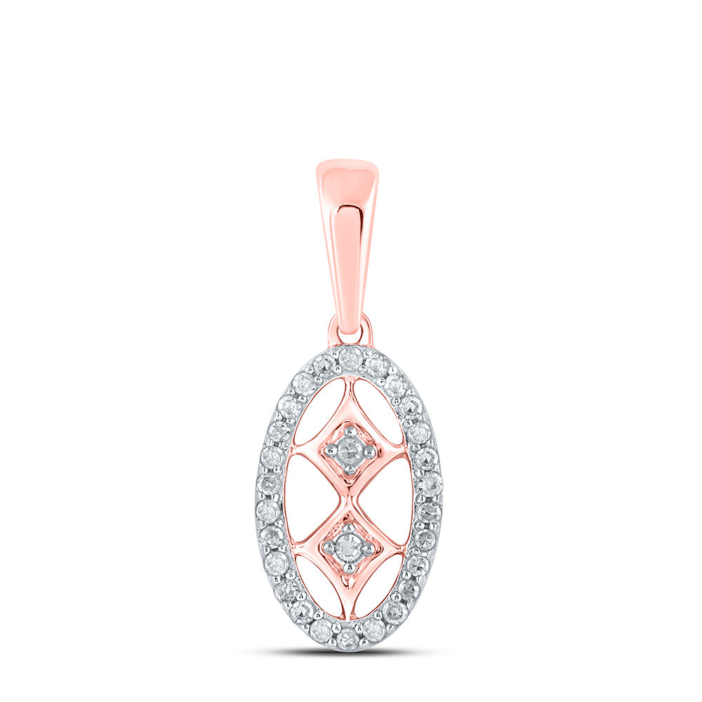 10K Yellow Or White Or Rose Gold Womens Round Diamond Oval Pendant
