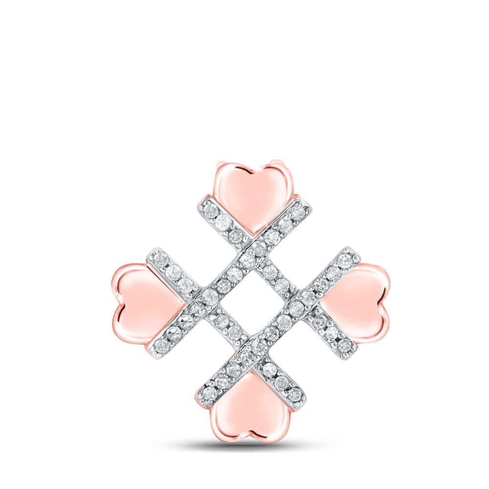 10K Yellow Or White Or Rose Gold Womens Round Diamond Heart Pendant