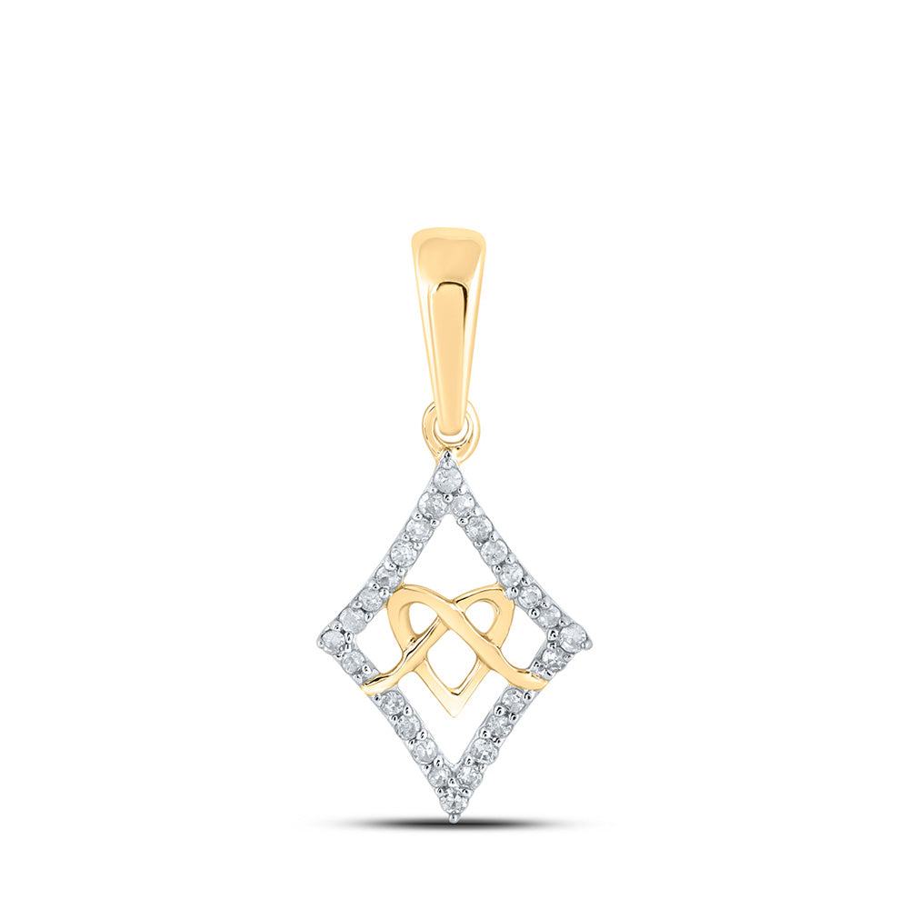 10K White Or Yellow Gold Womens Round Diamond Heart Pendant