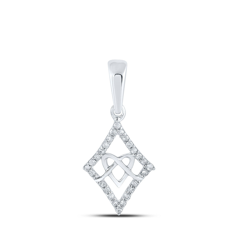 10K White Or Yellow Gold Womens Round Diamond Heart Pendant