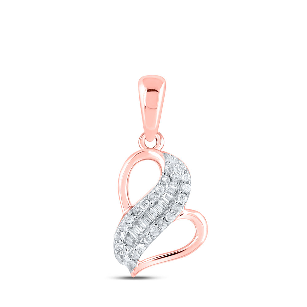 10K Yellow Or White Or Rose Gold Womens Baguette Diamond Heart Pendant