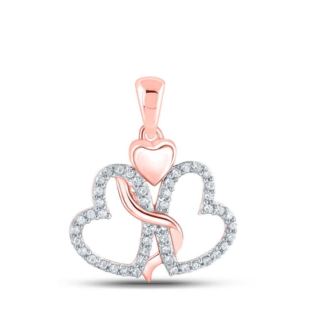 10K Yellow Or White Or Rose Gold Womens Round Diamond Heart Pendant