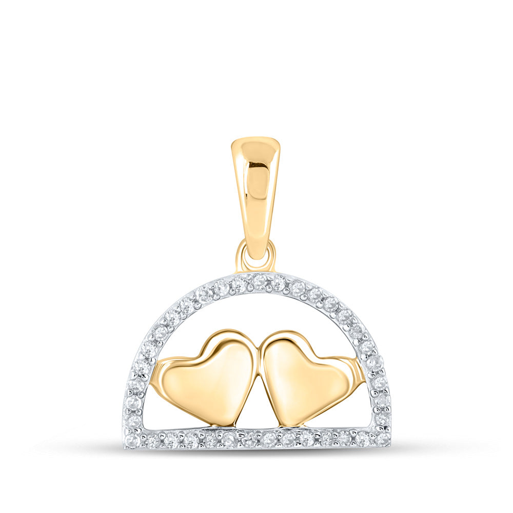 10K Yellow Or White Or Rose Gold Womens Round Diamond Heart Pendant