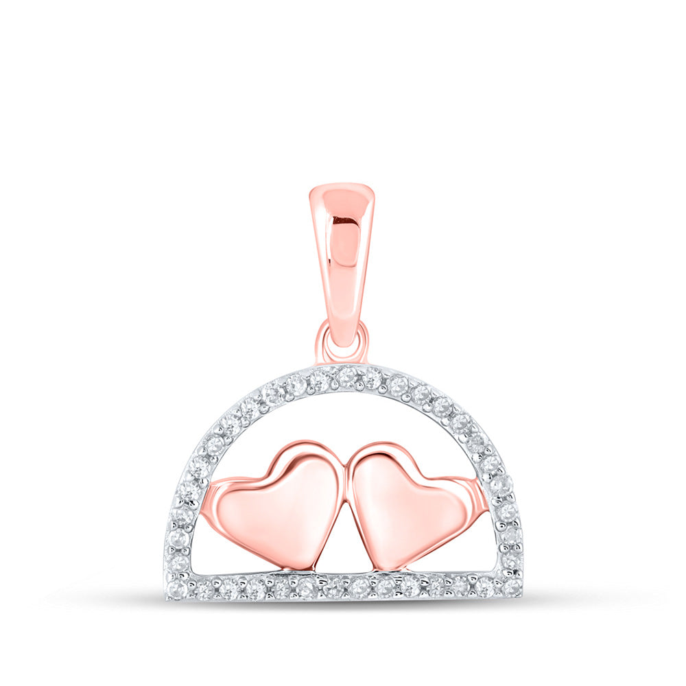10K Yellow Or White Or Rose Gold Womens Round Diamond Heart Pendant