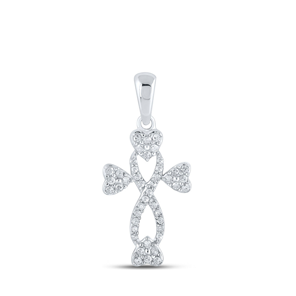 10K Yellow Or White Or Rose Gold Womens Round Diamond Cross Heart Pendant