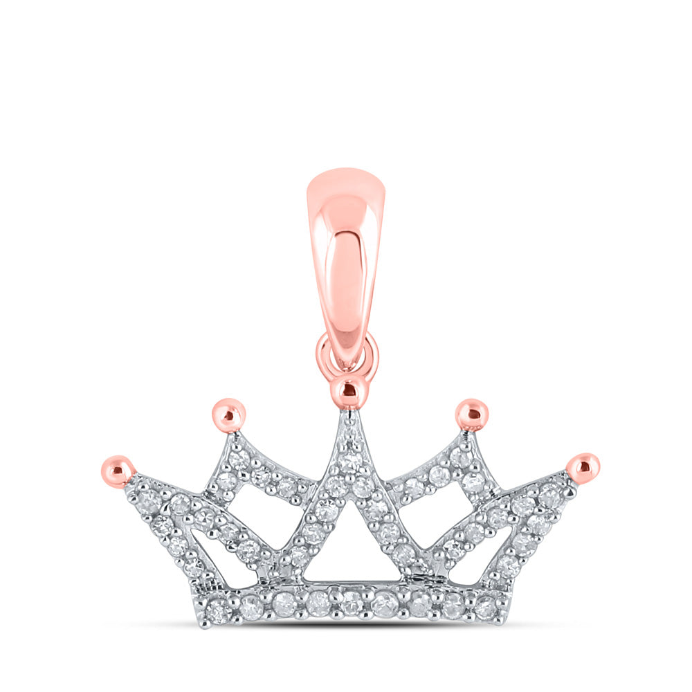 10K Rose Gold Womens Round Diamond Crown Pendant 1/6 Cttw, Length: 0.7 In, Width: 0.75 In