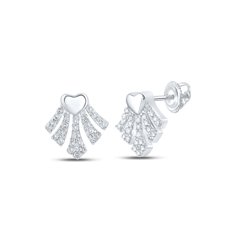 10K Yellow Or White Or Rose Gold Womens Round Diamond Heart Earrings