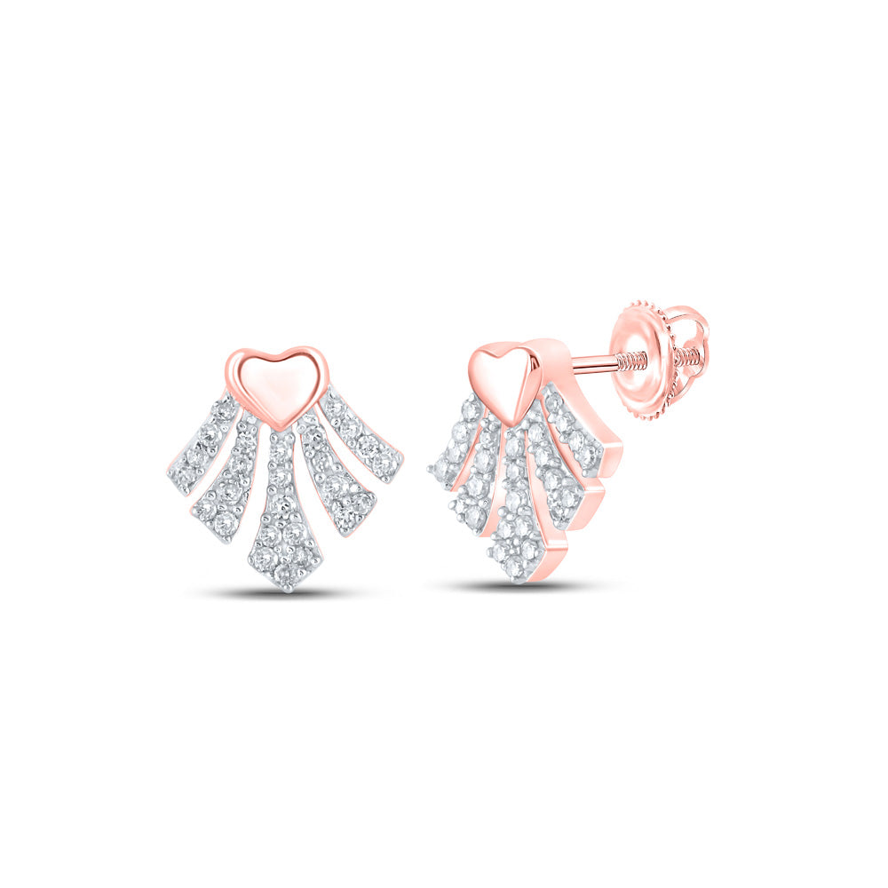 10K Yellow Or White Or Rose Gold Womens Round Diamond Heart Earrings