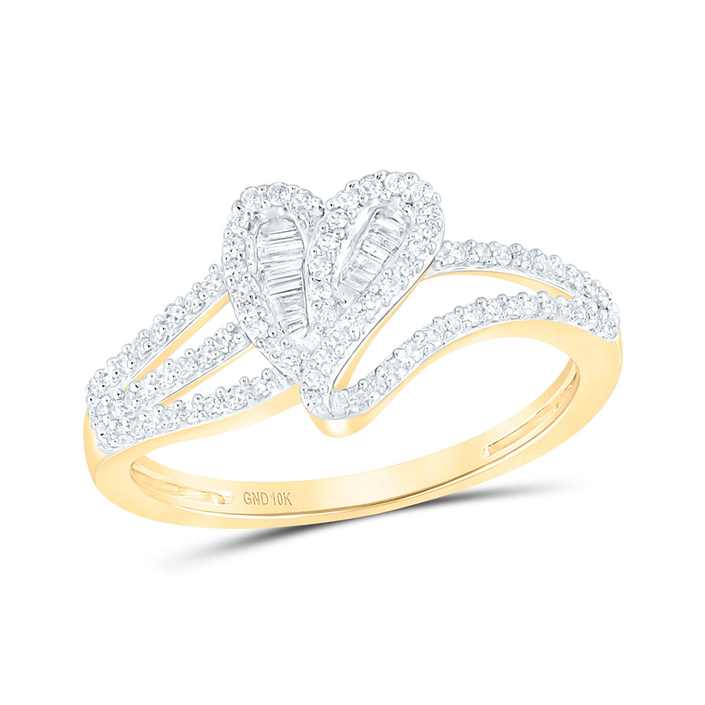 10K Yellow Or White Or Rose Gold Womens Baguette Diamond Heart Ring , Womens Size: 5-10
