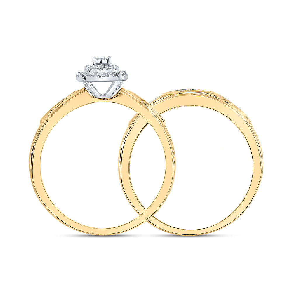 10K Yellow Gold Round Diamond Halo Bridal Wedding Ring Band Set 1/6 Cttw, Womens Size: 5-10