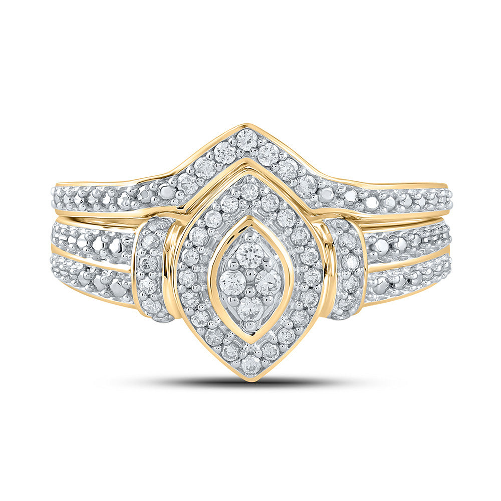 10K Yellow Gold Round Diamond Bridal Wedding Ring Band Set 1/5 Cttw, Womens Size: 5-10