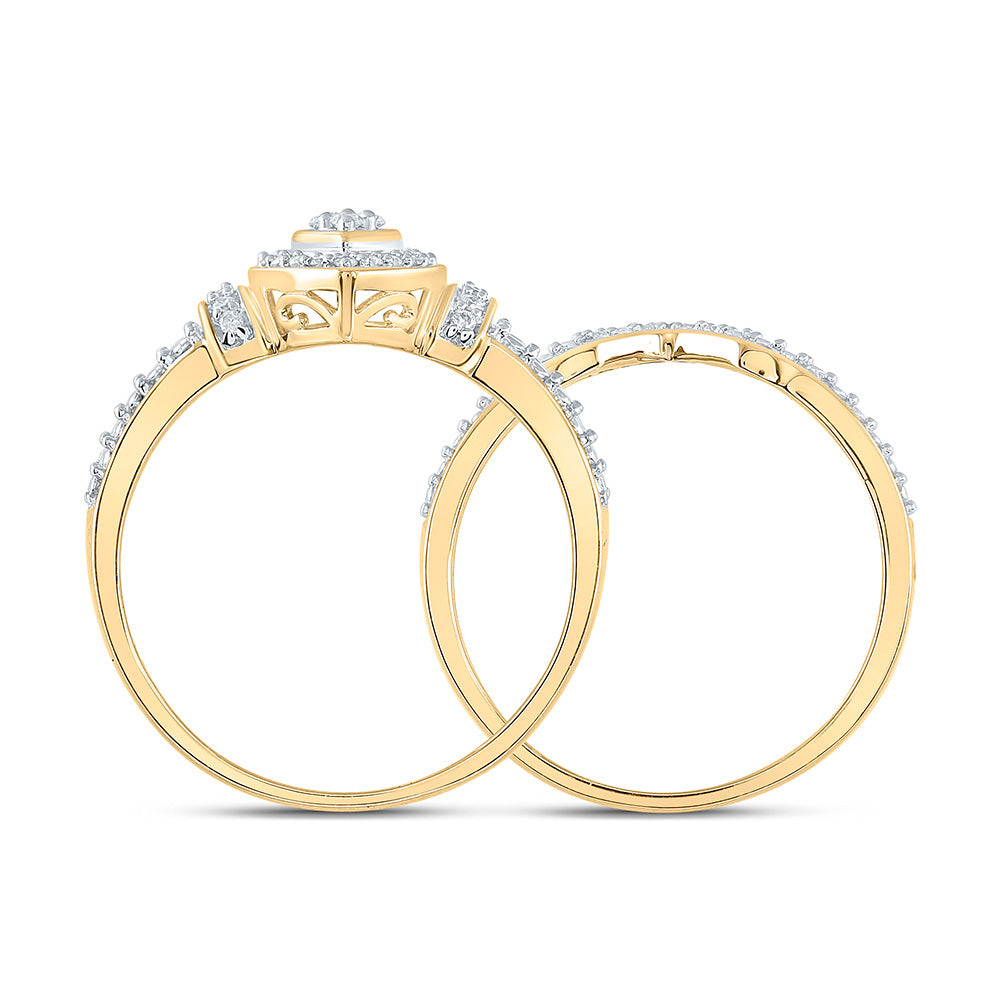 10K Yellow Gold Round Diamond Bridal Wedding Ring Band Set 1/5 Cttw, Womens Size: 5-10