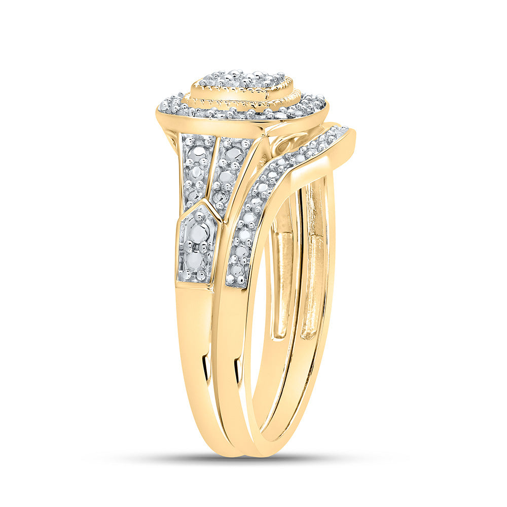10K Yellow Gold Round Diamond Cluster Bridal Wedding Ring Band Set 1/5 Cttw, Womens Size: 5-10