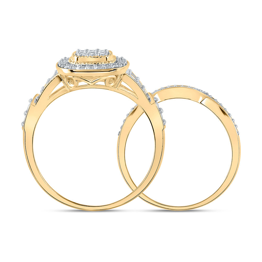 10K Yellow Gold Round Diamond Cluster Bridal Wedding Ring Band Set 1/5 Cttw, Womens Size: 5-10