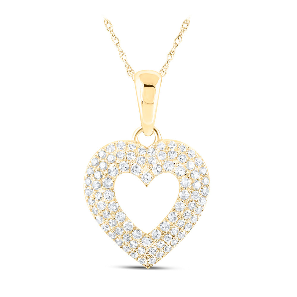 10K White Or Yellow Gold Womens Round Diamond Heart Pendant