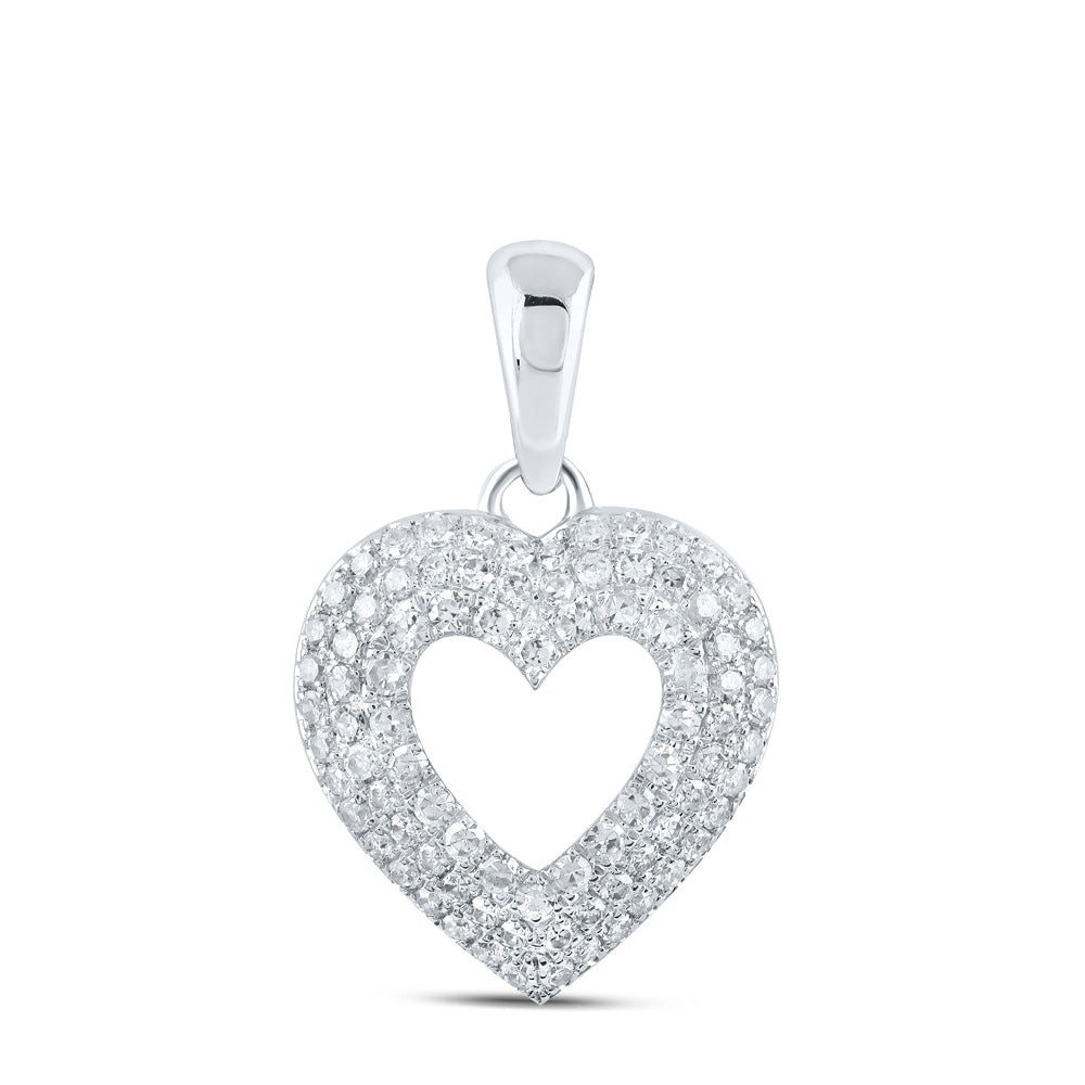 10K White Or Yellow Gold Womens Round Diamond Heart Pendant
