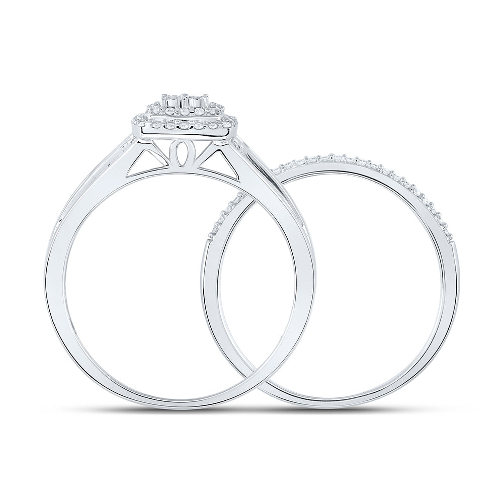10K White Gold Round Diamond Halo Bridal Wedding Ring Band Set 1/4 Cttw, Womens Size: 5-10