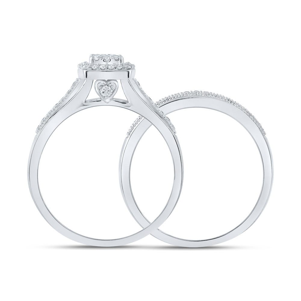 10K White Gold Round Diamond Cluster Bridal Wedding Ring Band Set 1/3 Cttw, Womens Size: 5-10