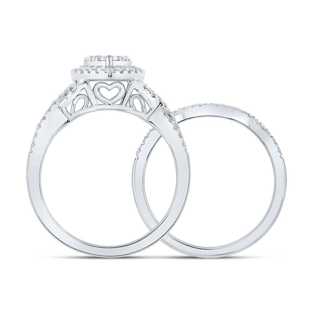 10K White Or Yellow Gold Round Diamond Heart Bridal Wedding Ring Band Set , Womens Size: 5-10
