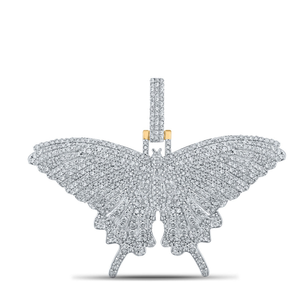 14K Yellow Gold Mens Round Diamond Butterfly Moth Charm Pendant 2-3/4 Cttw, Length: 1.54 In