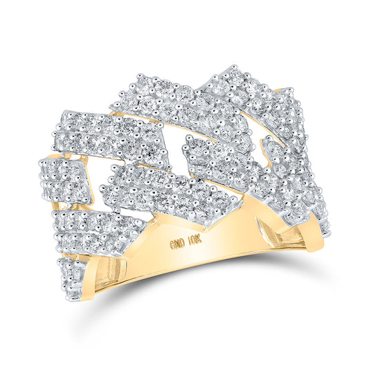10K Yellow Gold Mens Round Diamond Link Band Ring 2-1/3 Cttw, Mens Size: 7-13