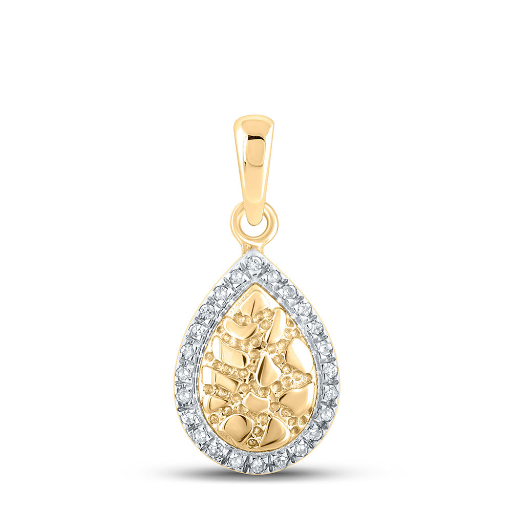 10K Yellow Gold Womens Round Diamond Nugget Teardrop Pendant 1/20 Cttw