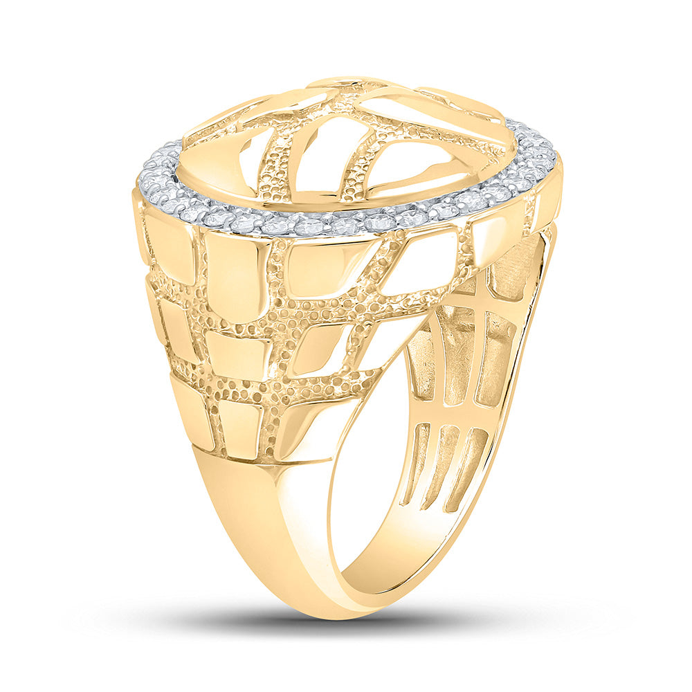 10K Yellow Gold Mens Round Diamond Nugget Circle Ring 3/4 Cttw, Mens Size: 7-13