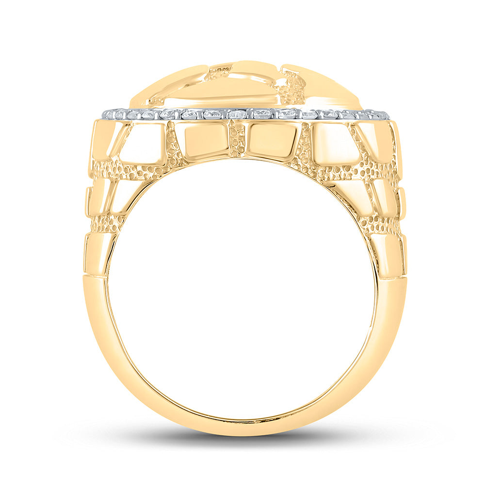 10K Yellow Gold Mens Round Diamond Nugget Circle Ring 3/4 Cttw, Mens Size: 7-13