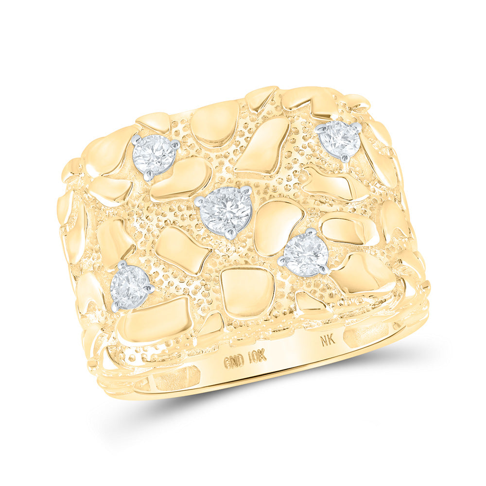 10K Yellow Gold Mens Round Diamond Nugget Ring 5/8 Cttw, Mens Size: 7-13
