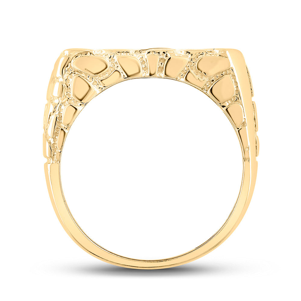 10K Yellow Gold Mens Round Diamond Nugget Fashion Ring 1/2 Cttw, Mens Size: 7-13