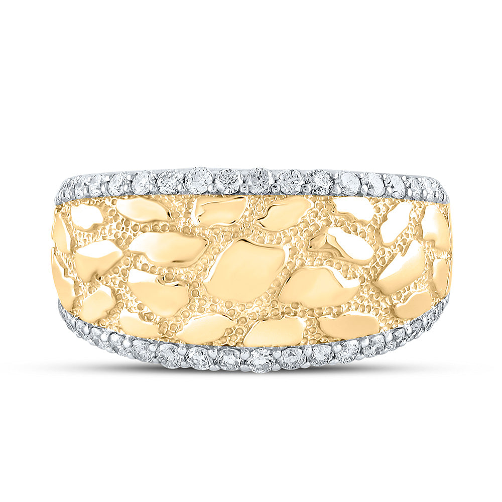 10K Yellow Gold Mens Round Diamond Nugget Band Ring 3/4 Cttw, Mens Size: 7-13