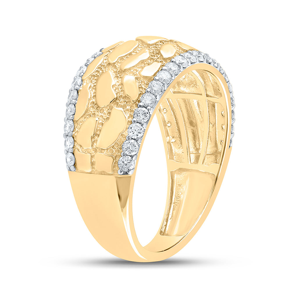 10K Yellow Gold Mens Round Diamond Nugget Band Ring 3/4 Cttw, Mens Size: 7-13
