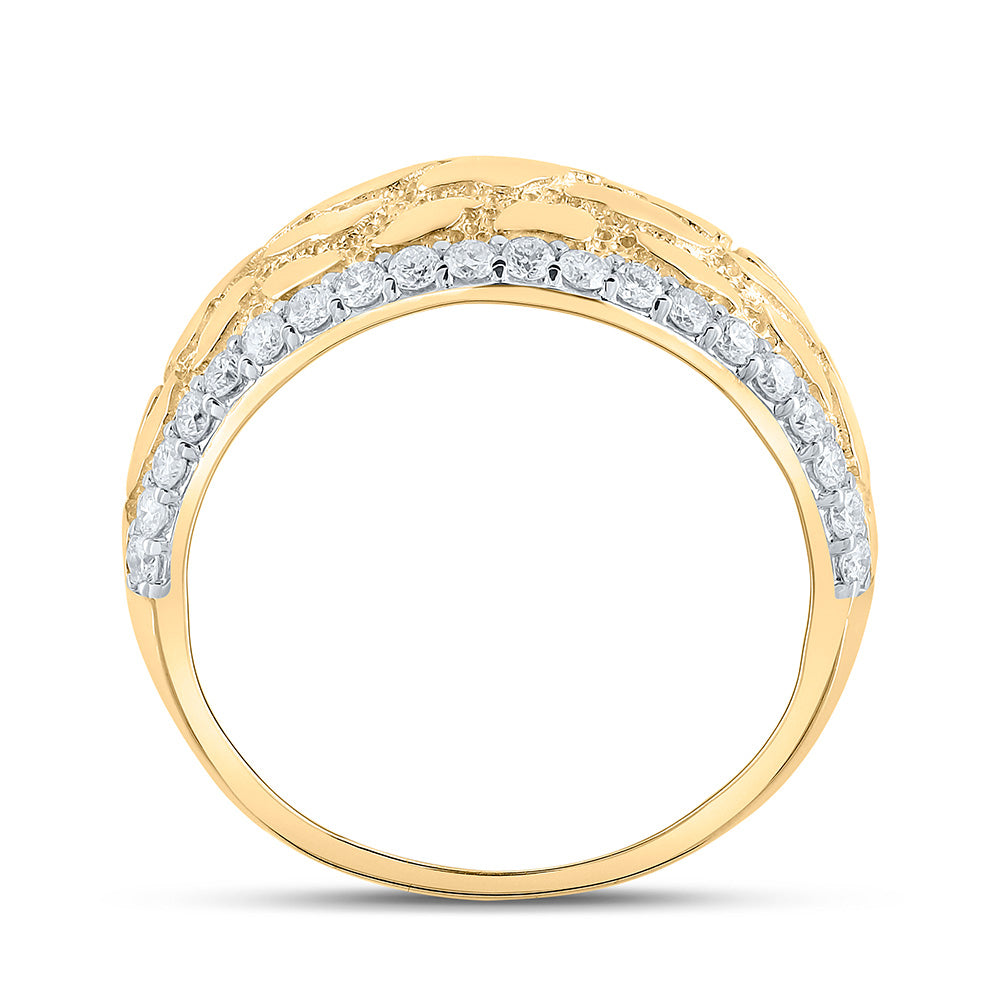 10K Yellow Gold Mens Round Diamond Nugget Band Ring 3/4 Cttw, Mens Size: 7-13