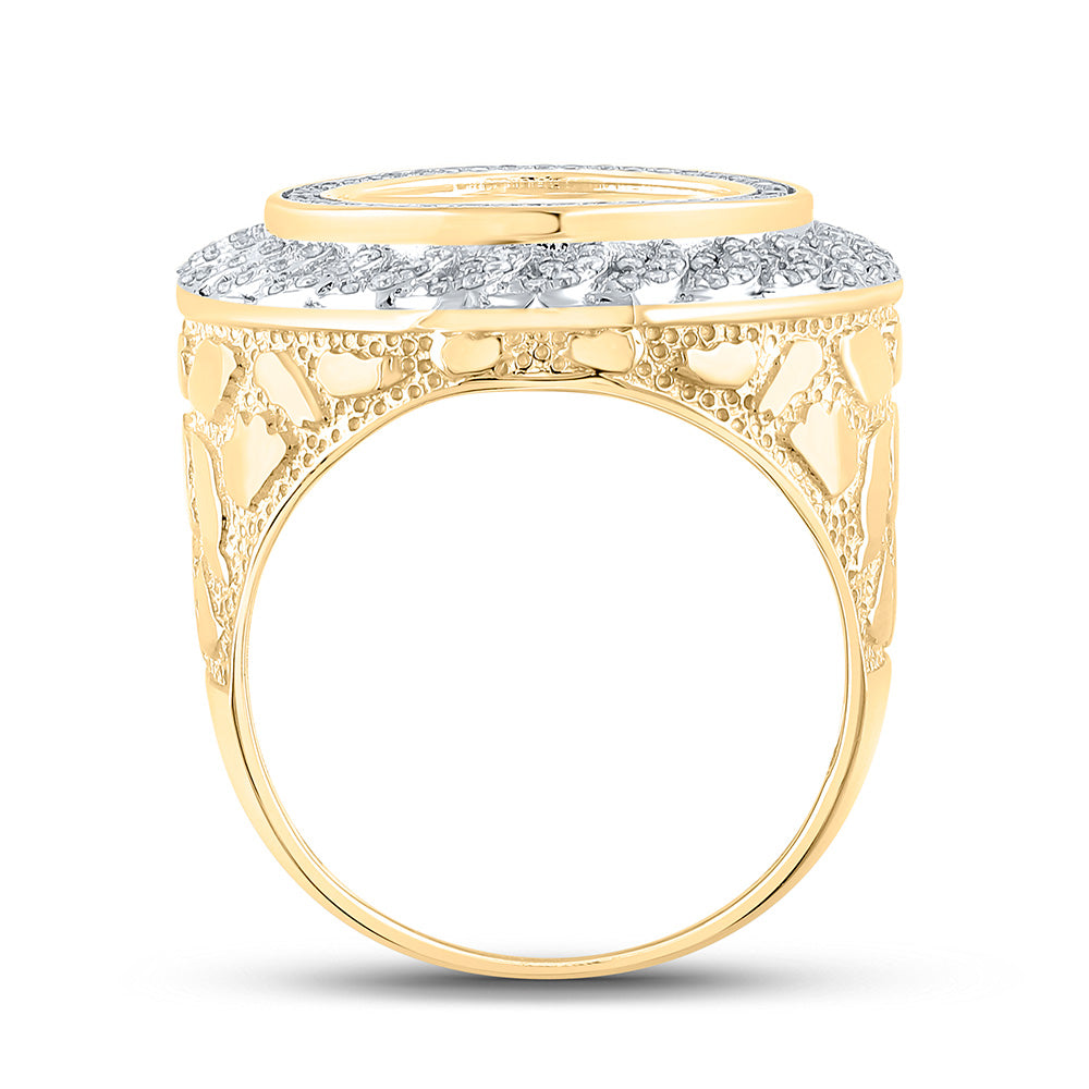 10K Yellow Gold Mens Round Diamond Nugget Memory Circle Ring 5/8 Cttw, Mens Size: 7-13
