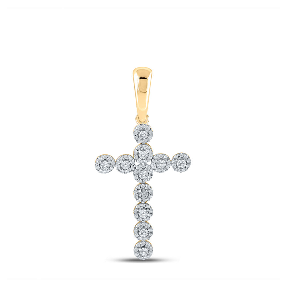 10K Yellow Gold Mens Round Diamond Cross Charm Pendant 3/4 Cttw