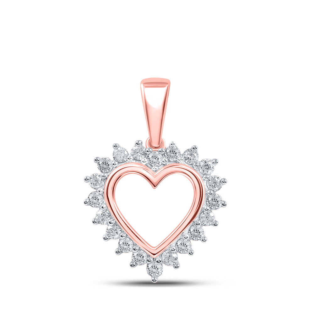 10K Rose Gold Womens Round Diamond Heart Pendant 1/5 Cttw