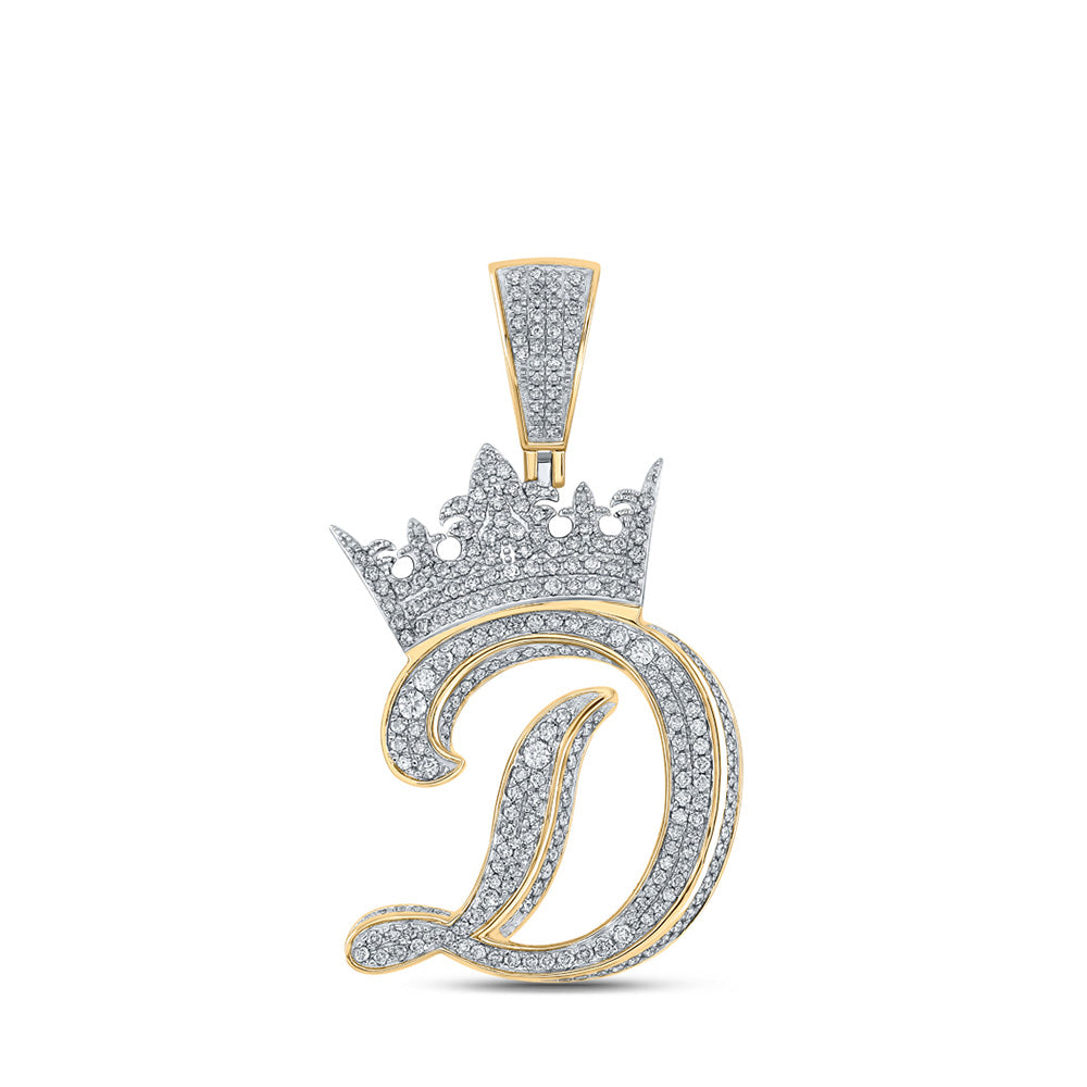 10K Yellow Or Rose Gold Mens Round Diamond Crown Letter Charm Pendant