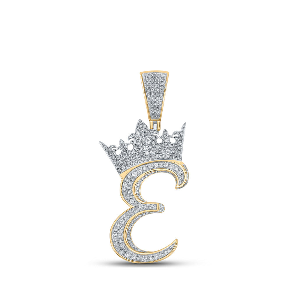 10K Yellow Or Rose Gold Mens Round Diamond Crown Letter Charm Pendant
