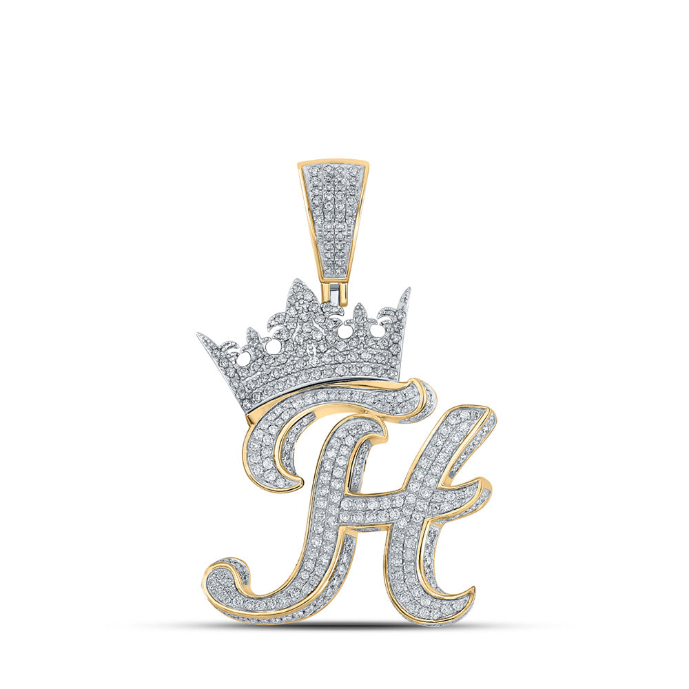 10K Yellow Or Rose Gold Mens Round Diamond Crown Letter Charm Pendant