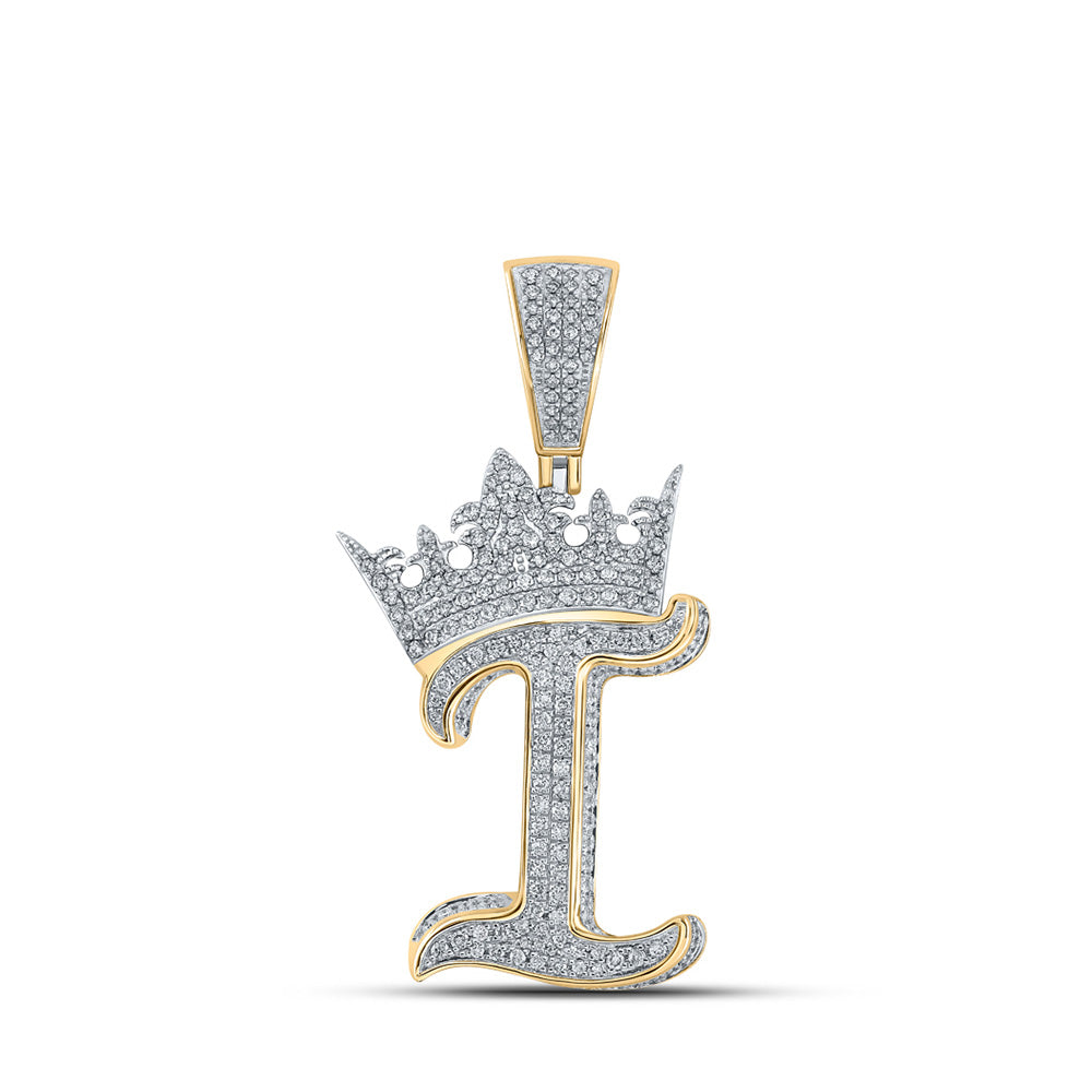 10K Yellow Or Rose Gold Mens Round Diamond Crown Letter Charm Pendant